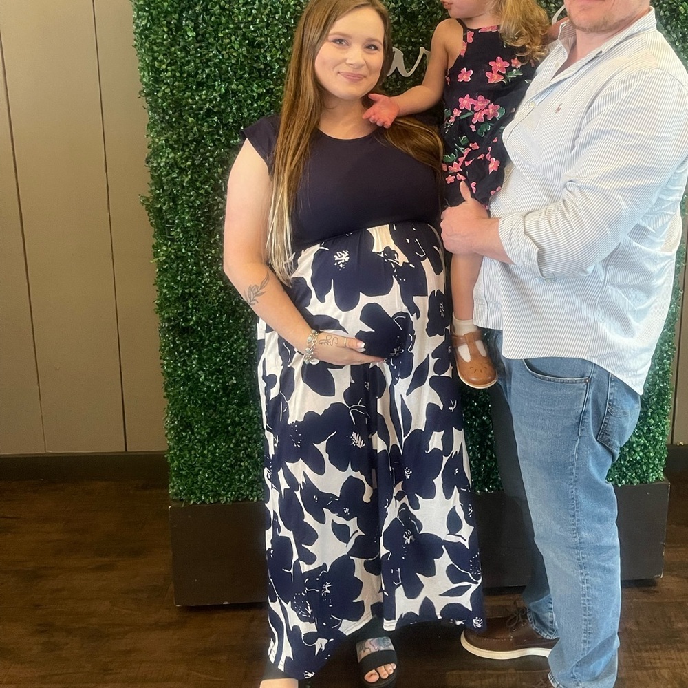 Elegant Navy Floral Maxi Dress Maturnity - Picture 6 of 6